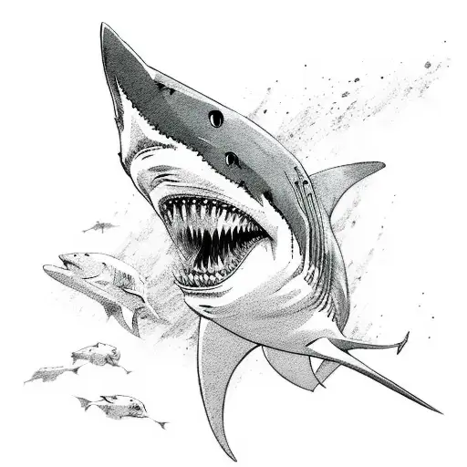 Shark In A Sketchy Anime Style Surrounded By Various Anime Characters