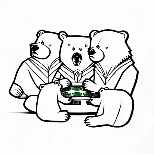 3 Bears Sitting At A Poker Table Playing Cards Drinking Bear And Smoking Cigars