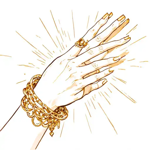 Hand Reach Another From Heaven With A Gold Bracelet