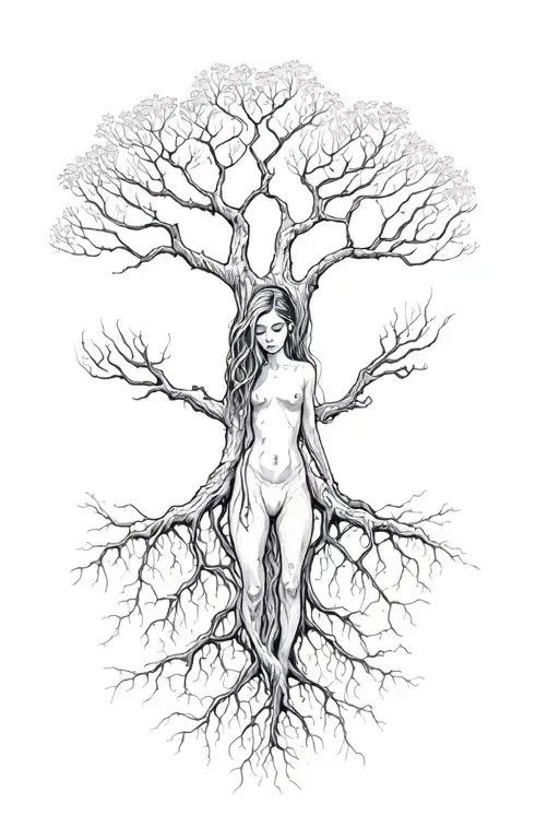 Woman Turning Into Tree Roots