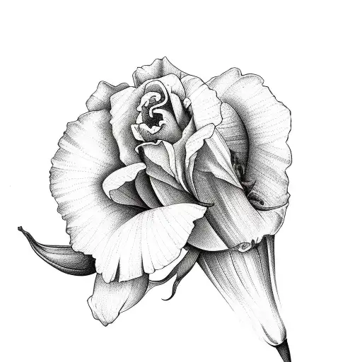 Daffodil And Rose Outline