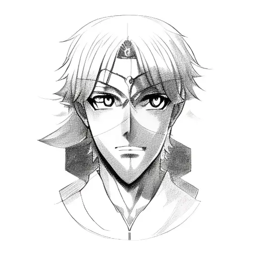 A Sketch-style Design Of An Anime Character Holding A Roman Clock