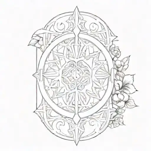 Rune Protection With Floral Ornament And Geometric Shape