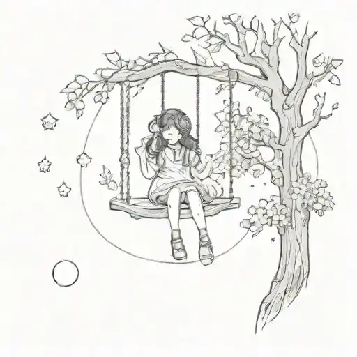 Girl Swing Set Of Tree Moon Surrounded