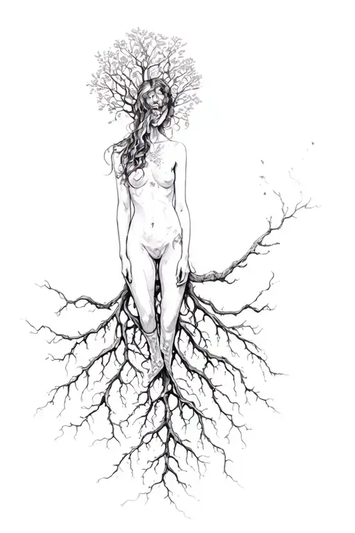 Woman Turning Into Tree Roots