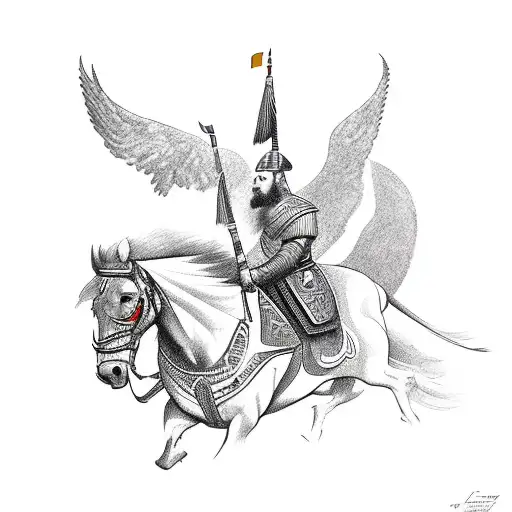 Skenderbeu Riding A Horse With Eagle Flying Above Him With Albanian Flag