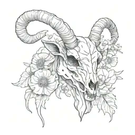 Goat Skull With Poppies