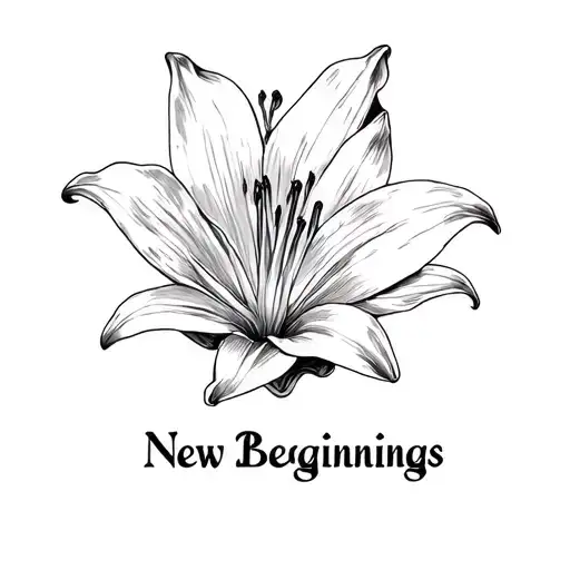Tattoo Design With A Small Lily With The Words New Beginnings Under It