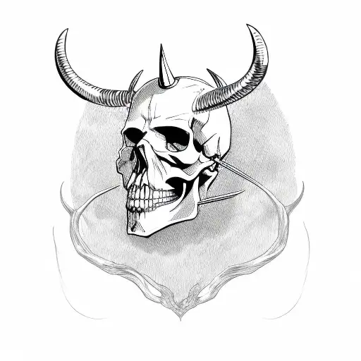 Skull With Horns And Axe In The Head