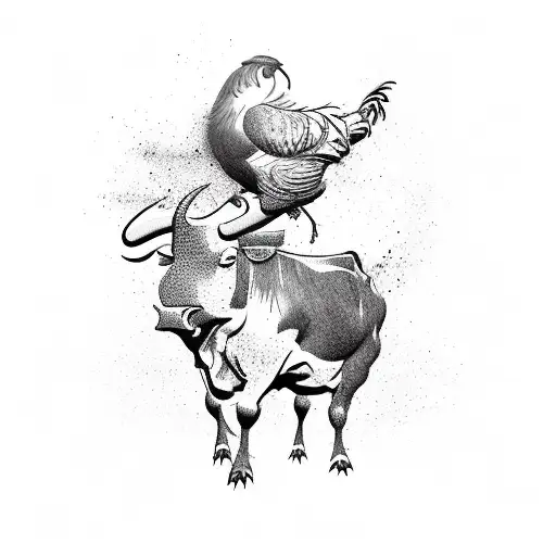 A Bull And Rooster Fighting Over A 7