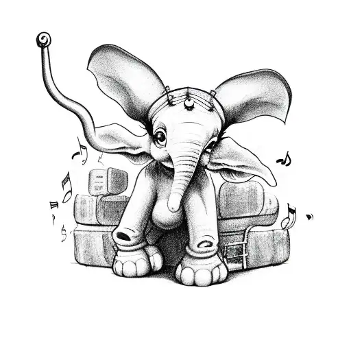 Dumbo With Music Notes Coming Out Of Trunk Small Cute