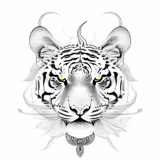 A Delicate Black And Grey Sketch Of A Tiger Lily Transforming Into A Phoenix