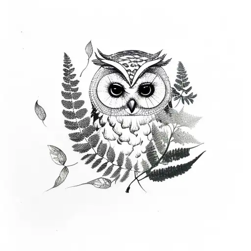 Owl With Fern Plant