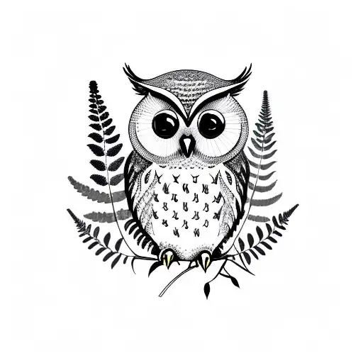 Owl With Fern Plant