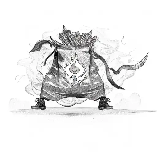 A Powerful Warrior Holding A Bag Of Money With Flames In The Background