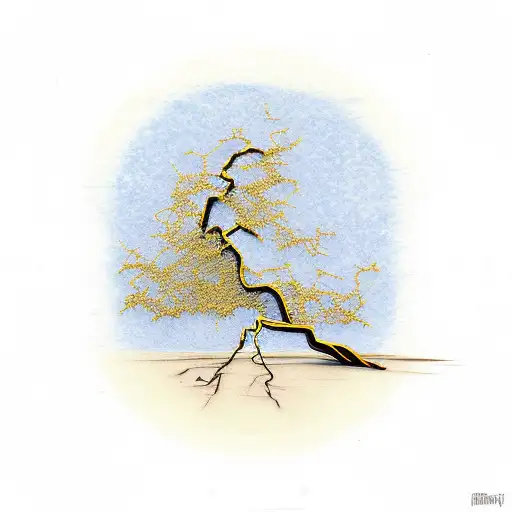 Kintsugi Tattoo Of A Willow Tree With Gold Cracks