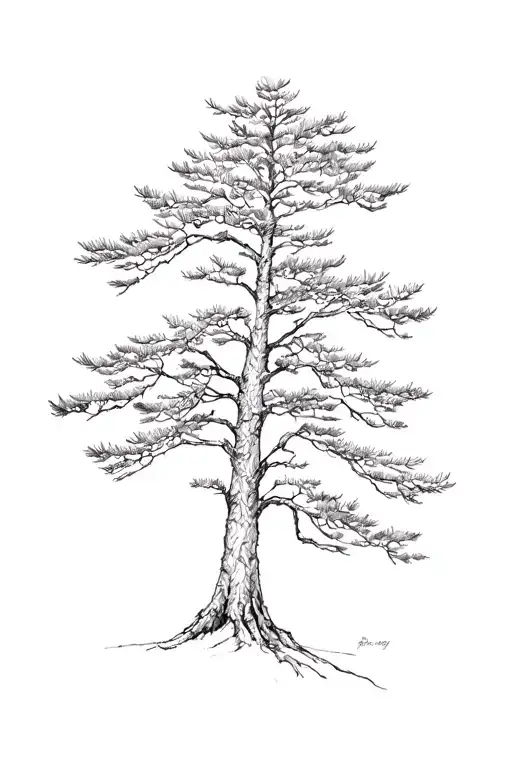 Scot's Pine Tree Thin And Long Trunk Leafy Botanical Drawing