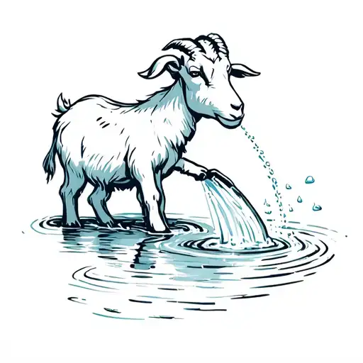Cartoon Goat Adding Water To A Stream Flowing