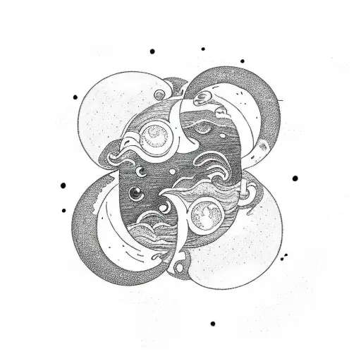 A Whimsical Illustration Of A Sun And Moon Kissing Surrounded By Swirling Clouds