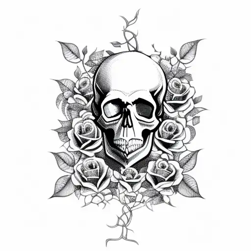 Skull With Roses With Vines