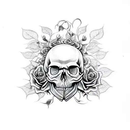 Skull With Roses With Vines