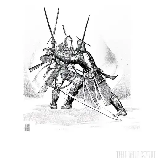 Knight Templar Fighting A Samurai