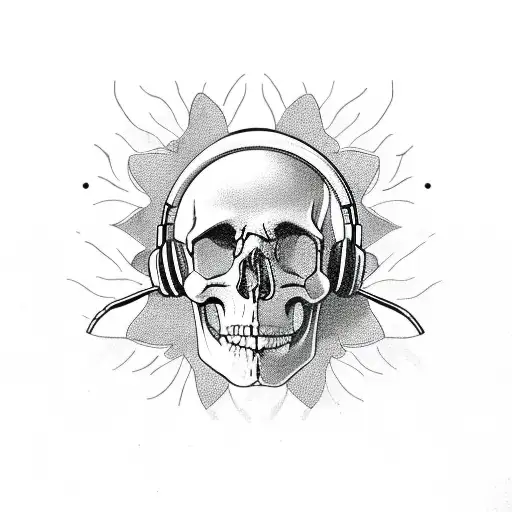 A Skull Wearing A Headset With Flowers Growing Out Of It