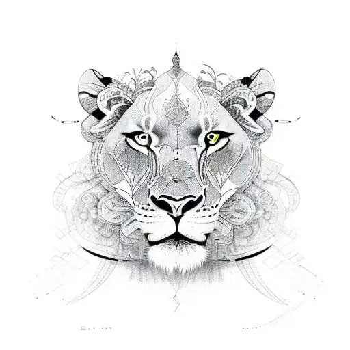 A Lioness With Intricate Patterns Representing Strength And Agility In A Sketch Style