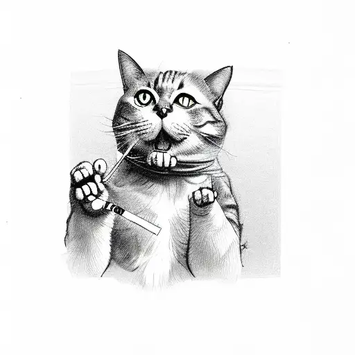 A Sketch Of A Cat Holding A Cigarette In Its Paw