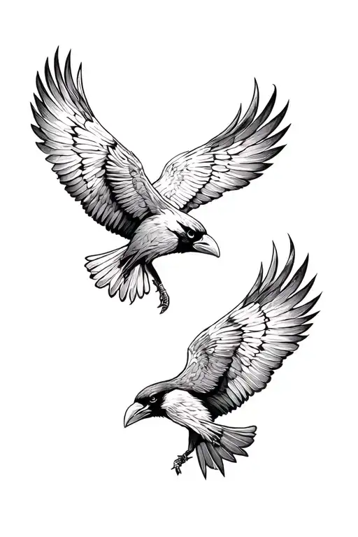2 Ravens Flying Around Norse