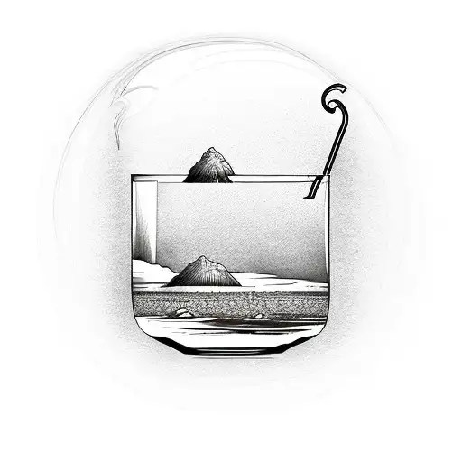 A Cocktail Glass With A Beach Landscape Inside It