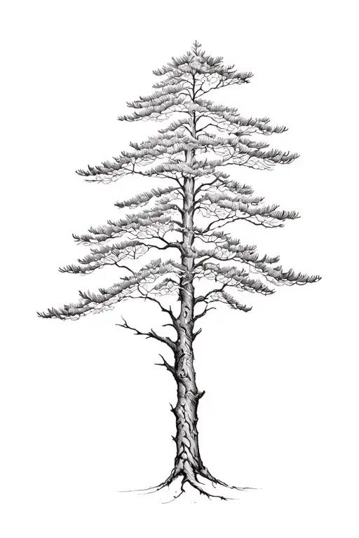 Scot's Pine Tree Thin And Long Trunk Leafy