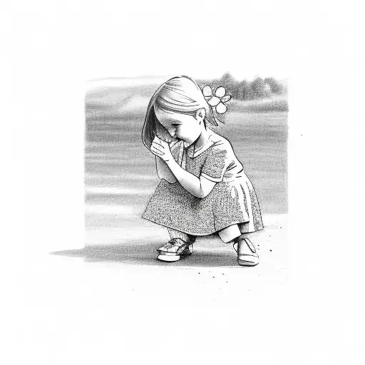 Little Girl Picking A Flower