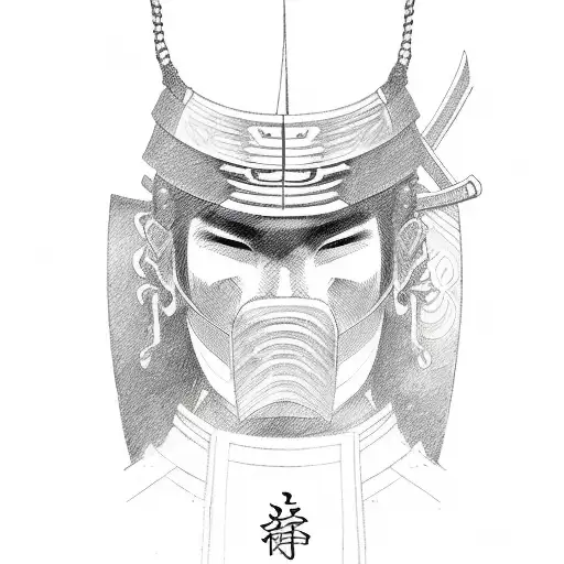 Samurai Warrior In A Sketch Style