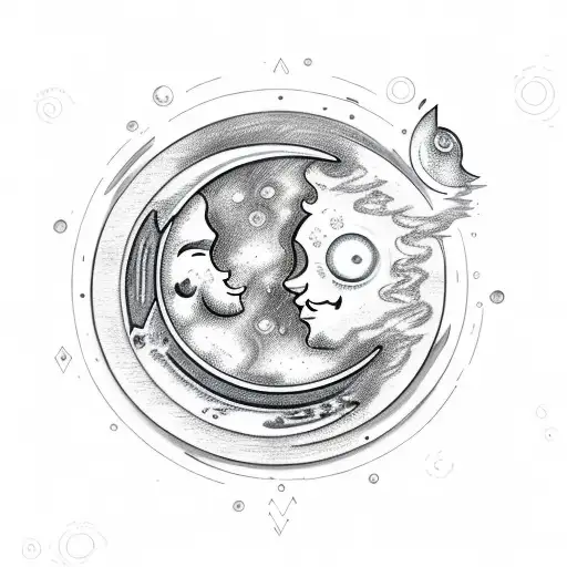 Sun And Moon Kissing Over A Book With Water And Fire Elements