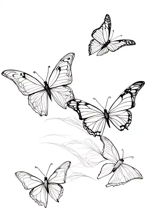 Fine Line Butterflies Flying Together