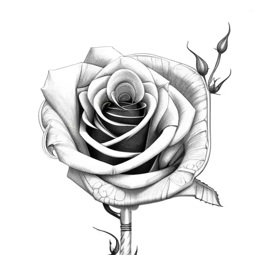 Rose With Stem With Snake Wrapped Around Stem And Butterfly