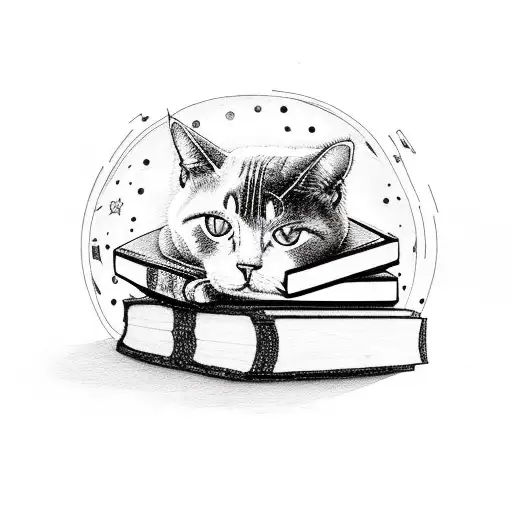 A Cat Curled Up On A Pile Of Books With A Galaxy Pattern As Its Fur