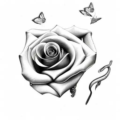 Rose Stem With Snake And Butterfly