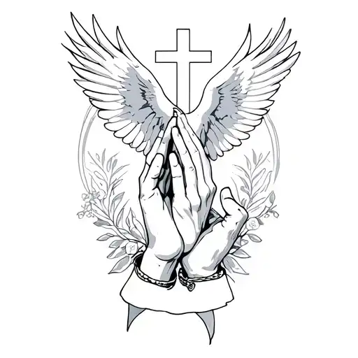 Open Praying Hands With A Dove Flying Cross Background