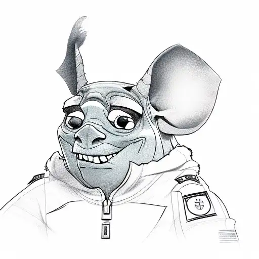 A Sketch-style Portrait Of Stitch Wearing A Military Uniform
