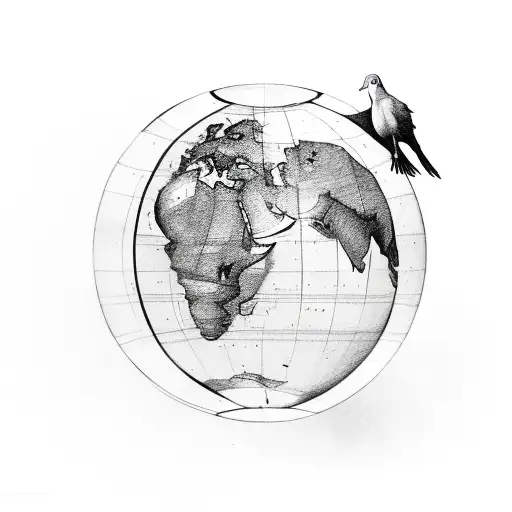 Globe Of The Earth With A Dove Holding A Banner And Flying It Around The Earth