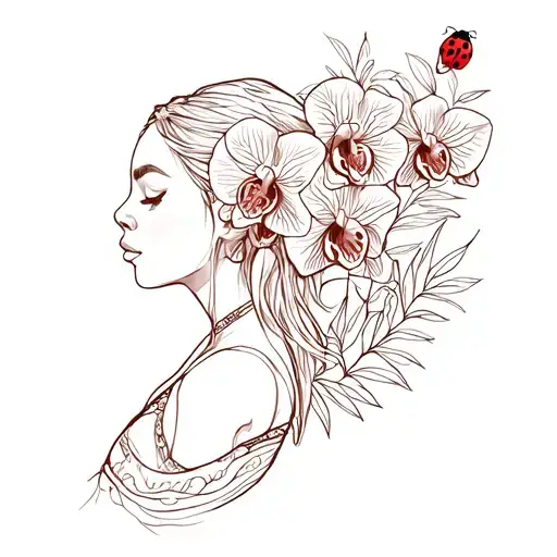 Machette Forearm Woman Inka Yoga With Orchid Monstera Ladybug Om