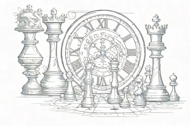 Clock And Chess Pieces