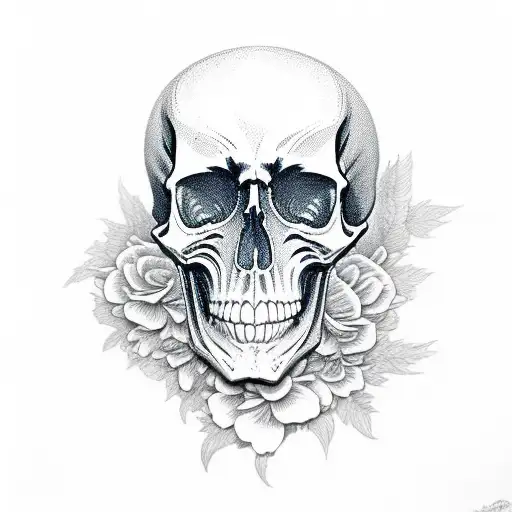 Flaming Skull With Flower's