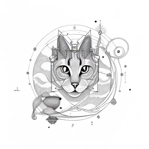 Fine Line Cat And Libra Constellation