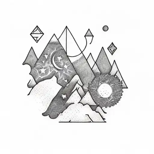 Couple Mountain Tattoos With Sunny Day And Starry Night Scene