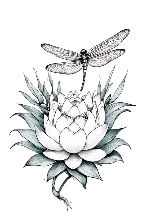 Libelle Family And A Lotus Flower