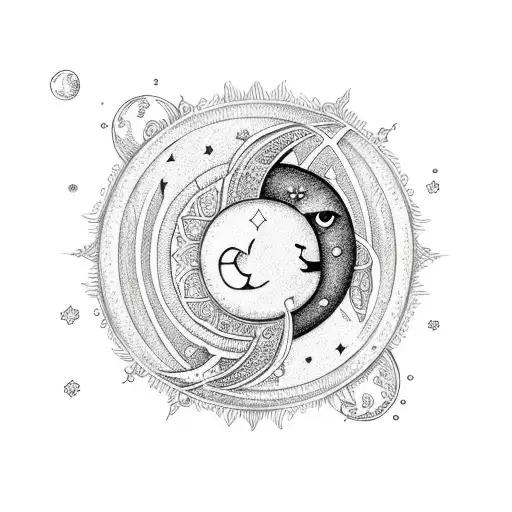 Whimsical Romantic Sun And Moon Kissing