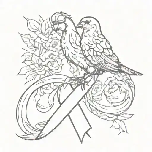 Cancer Ribbon With Bird
